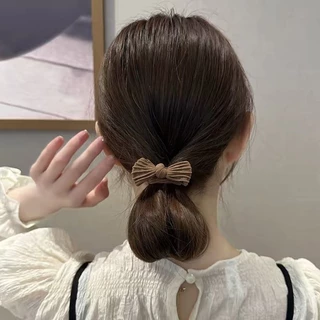 L098 ยางรัดผมโบว์โทนน้ำตาล สไตล์เกาหลี มี 5 สีให้เลือก พร้อมส่งจากไทย