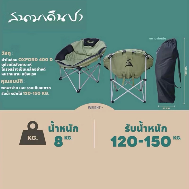 เก้าอี้สนามเดินป่า ใบบัว Moonchair เก้าอี้พกพา thumbnail 7