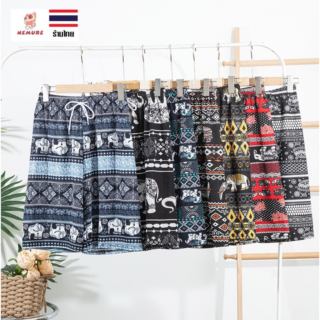 (D-011) กางเกงช้าง กางเกงลายไทย 4 ส่วน ผ้าสปัน ผ้านิ่ม เอวยางยืด มีเชือกผูกได้