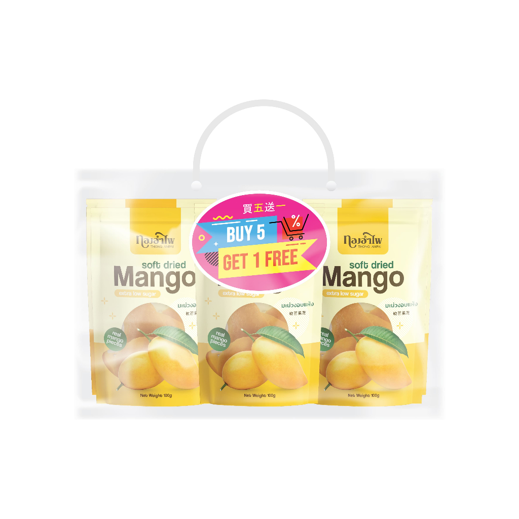ทองอำไพ มะม่วงอบแห้ง 100 กรัม (ซอง) (แพ็ค6) 5ฟรี1 THONG AMPAI SOFT DRIED MANGO 100G (BAG) (PACK6) 5FREE1