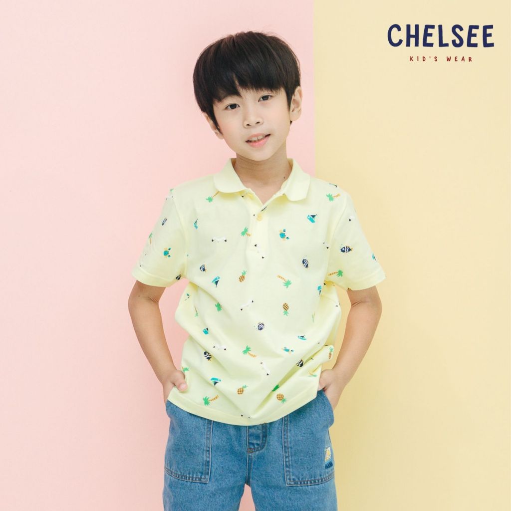 Chelsee เสื้อโปโล เด็กผู้ชาย แขนสั้น รุ่น 128065 พิมพ์ลาย อายุ 1.5-10 ปี ผ้า 100%Cotton เสื้อผ้าเด็กโต