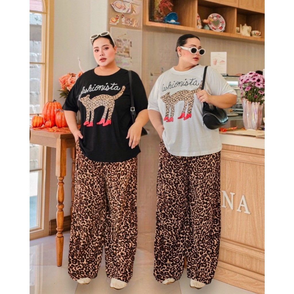 *ลอตใหม่*เซ็ทกางเกงขายาว + เสื้อยืด ลายเสือแฟชั่นนิสต้า 40"-60"