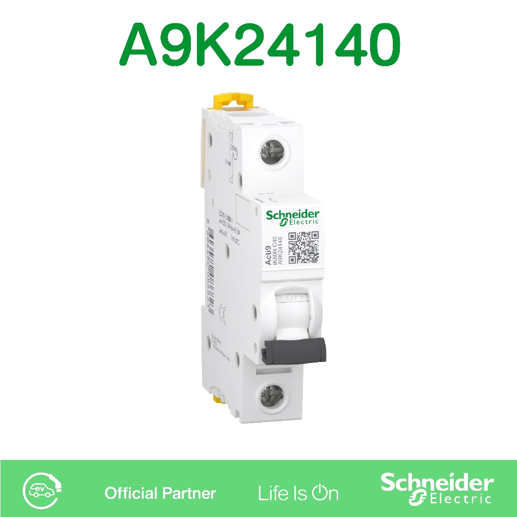 Schneider เซอร์กิตเบรกเกอร์ MCB 1Pole 40A 6kA C-Curve - รุ่น Acti9 iK60N A9K24140 - Circuit Breaker