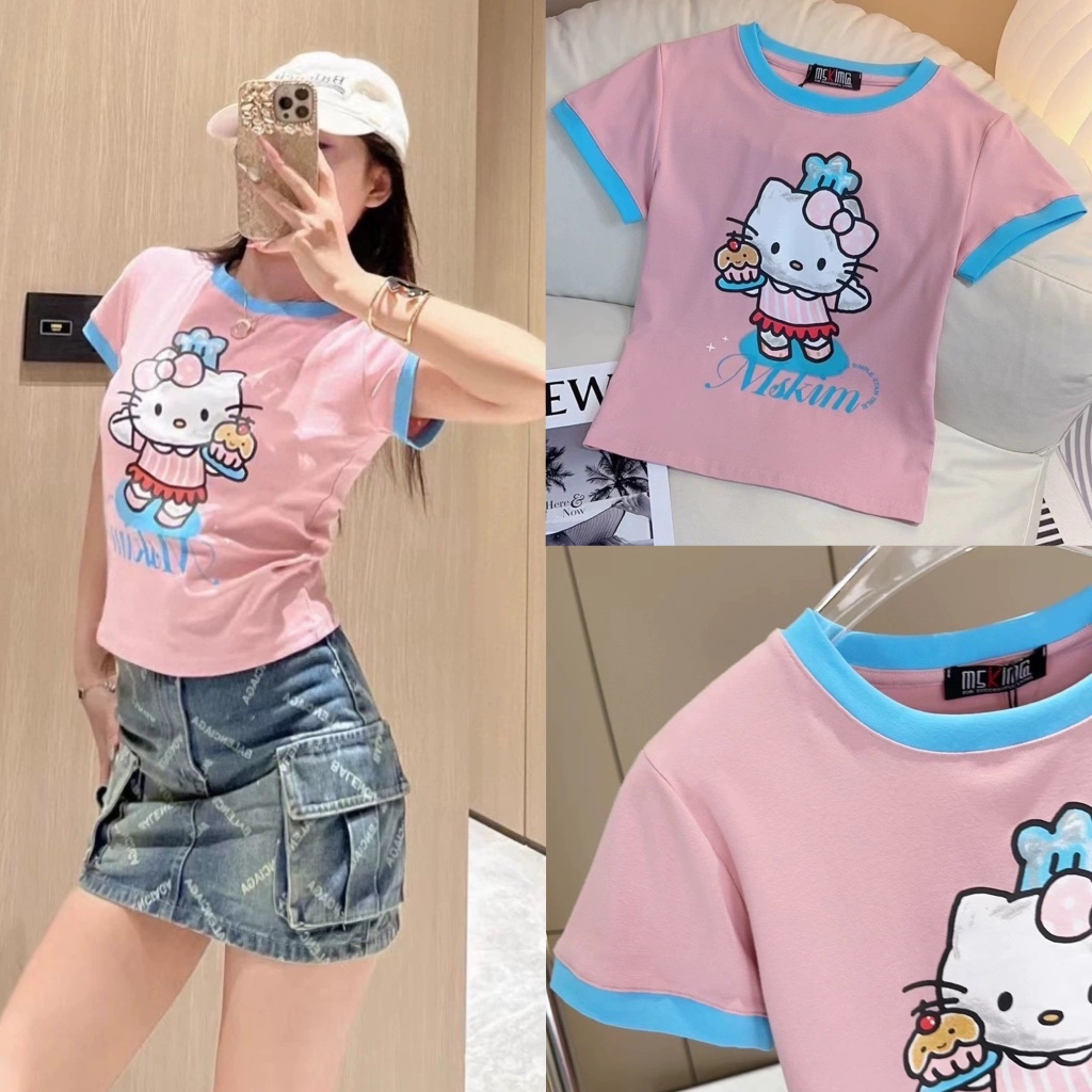 ￼￼“Korea Crop” เสื้อครอป Kitty คัพเค้ก สกรีนลวดลายสุดน่ารัก เนื้อผ้ายืดนุ่มเด้ง แนะนำเลยค่าา แมตช์ได้ทุกลุค