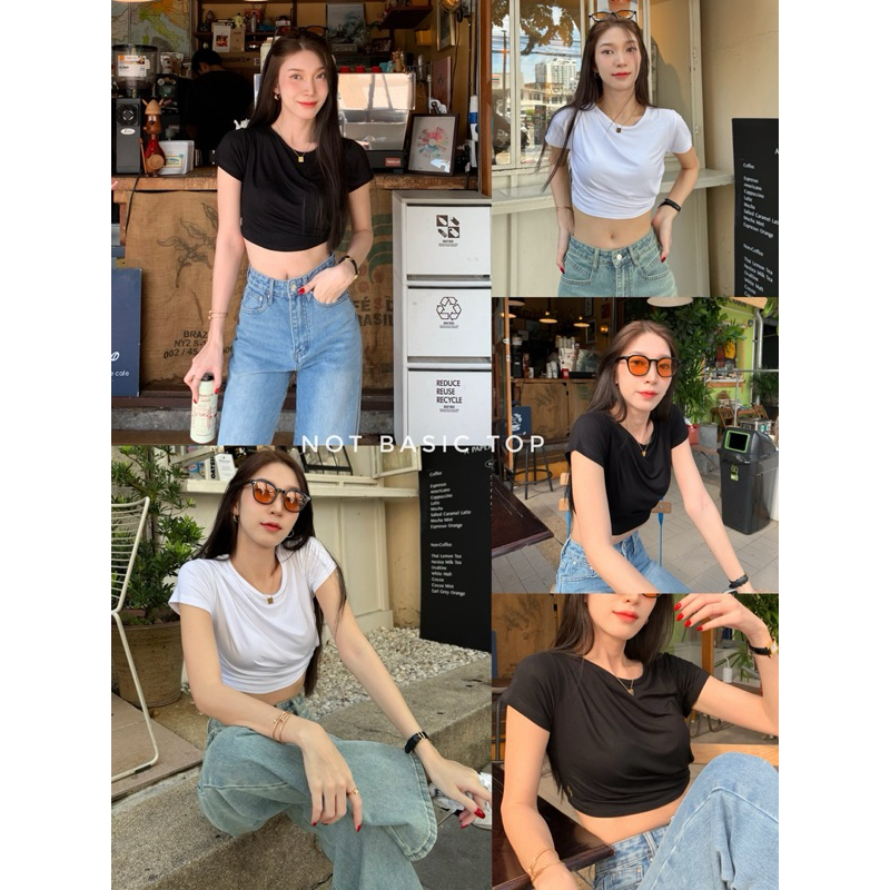 Not basic top 490.-เสื้อครอปดีไซน์สวย มีลูกเล่น ใส่แล้วดูมีอะไร แมทช์ง่าย แต่งตัวง่าย ช่วยพรางหุ่นได้ดี