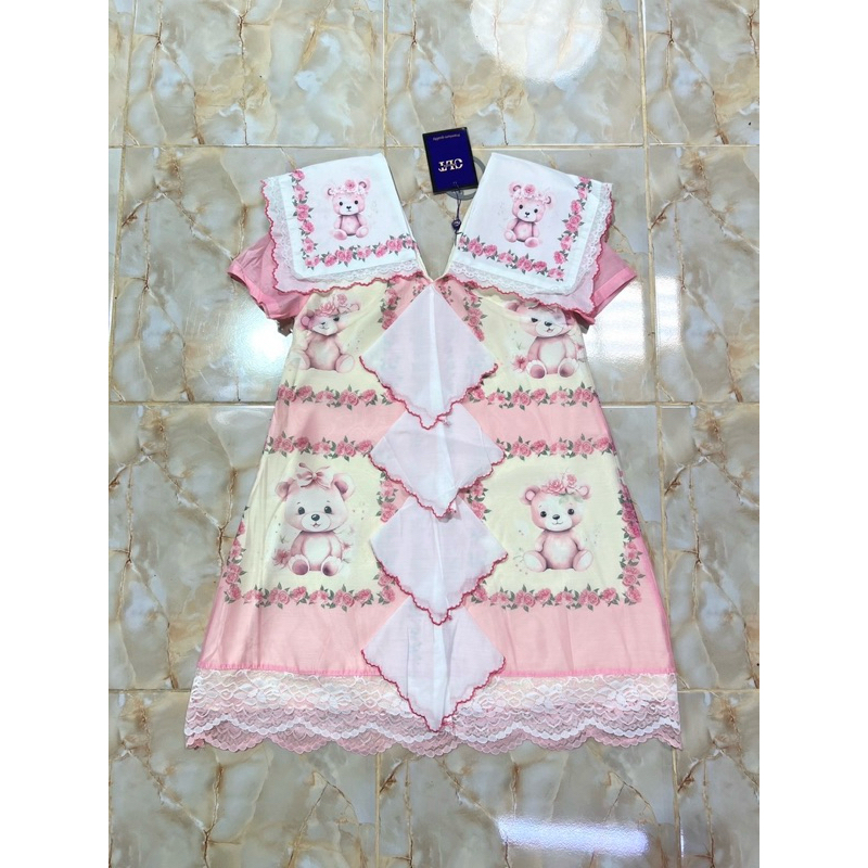 (s-7xl) เซล เดรสสั้น เดรสผ้าเช็ดหน้า ลายหมี น่ารักมากๆ งานป้าย chalita