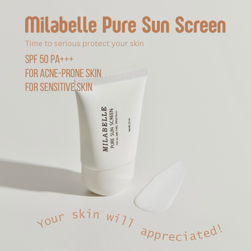【NEW แพ็คเกจ！】กันแดดเพียว มิลาเบลล์ กันแดดผสมสกินแคร์ สำหรับคนเป็นสิว ผิวแพ้ง่าย  MILABELLE PURE SUN