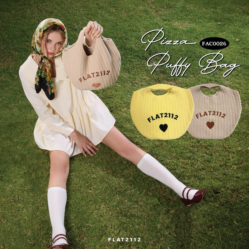 FLAT2112 FAC0026 : PIZZA PUFFY BAG กระเป๋าทอวงกลม แบบถือ