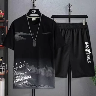【ส่งเร็วพิเศษ】ชุดแฟชั่นชาย ชุดกางเกงขาสั้นเสื้อยืดผู้ชาย เสื้อผ้ายืด สวมใส่สบายใส่แล้วดูผอม Men's T-shirts Sets ผ้านุ่ม