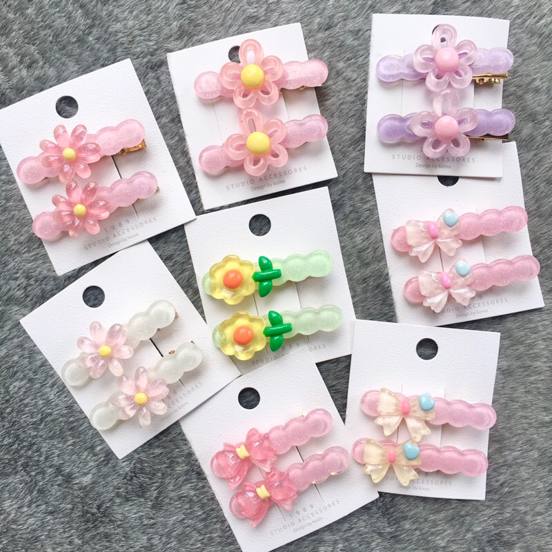 New!!! กิ๊บติดผมอะคริลิค ดอกไม้ ทรงยาว (6cm.) สายคาเฟ่