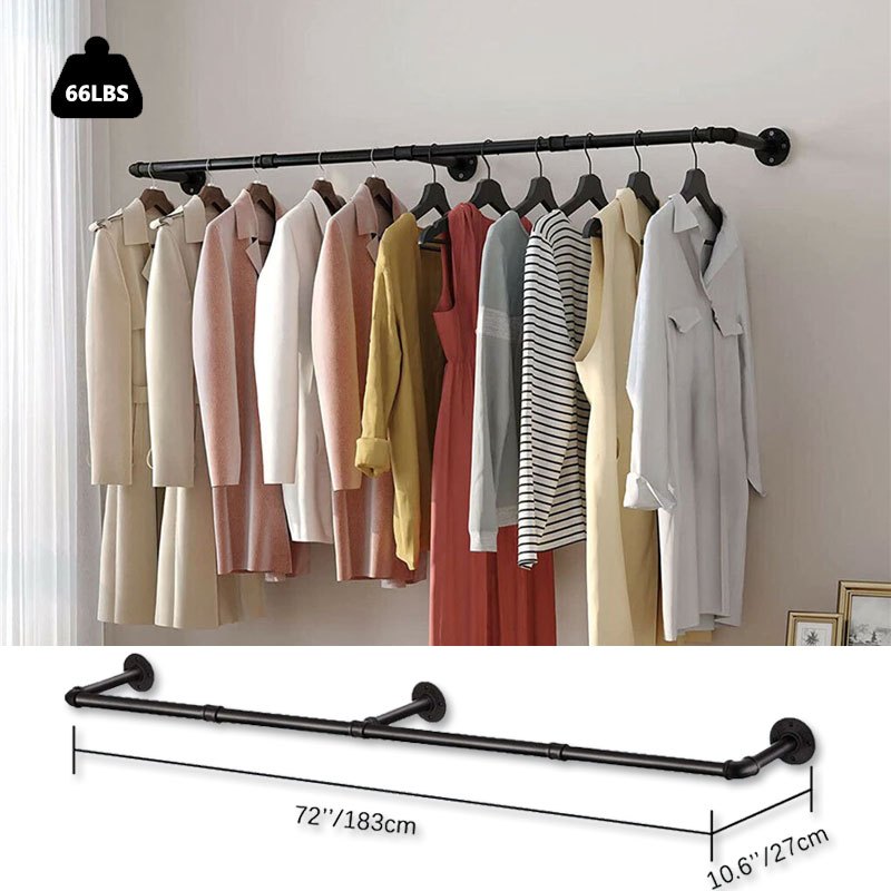 ราวแขวนผ้ายาว 71" ท่อติดผนัง ราวแขวนเสื้อผ้า ราวแขวนเสื้อผ้า Heavy Duty Hanging Clothes Rack Wall Mounted Hanging Rod