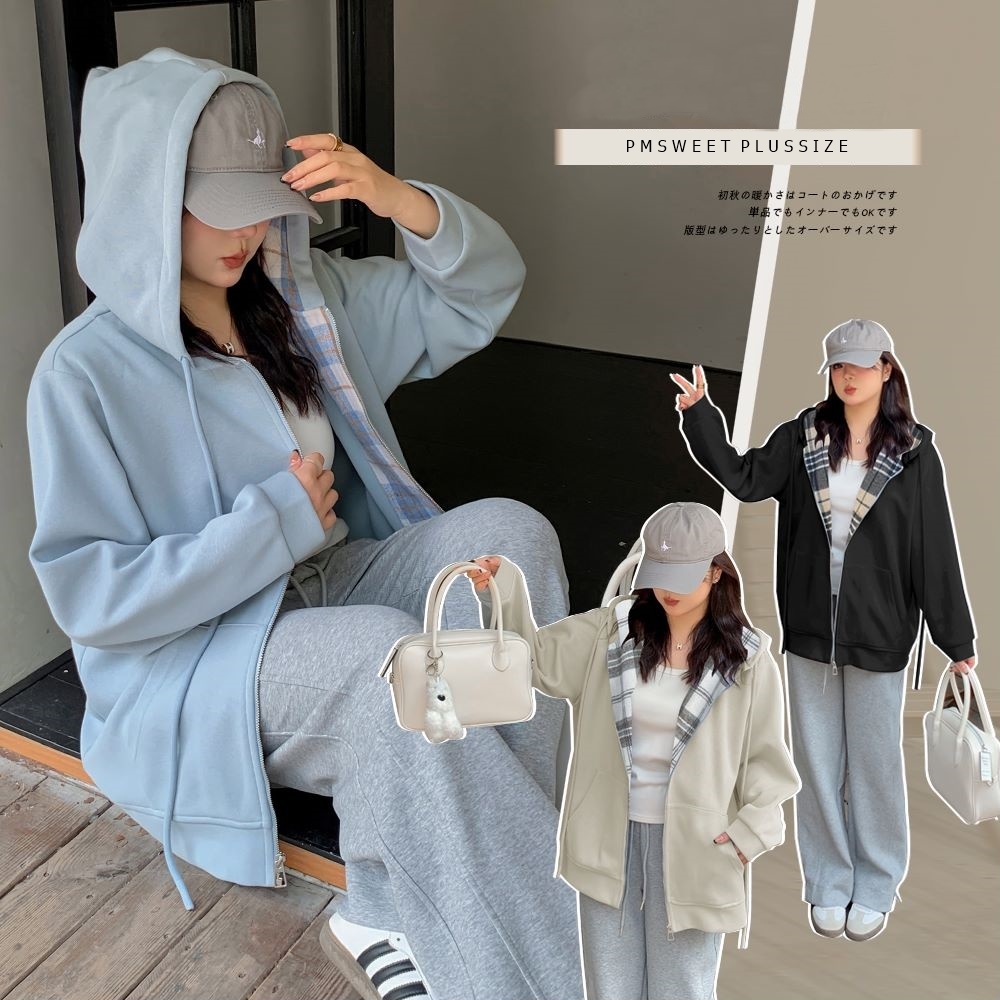 [ 🔥อกถึง 60" ] : PMP2316 : พรีออเดอร์ เสื้อผ้าไซส์ใหญ่ คนอ้วน สาวอวบ เสื้อแจ็คเก็ตกันหนาวแบบมีฮู้ด รุ่นทรงหลวม oversize