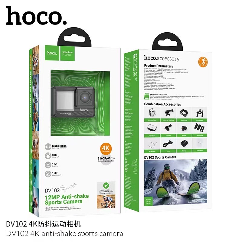 Hoco DV102 Sports camera สำหรับกีฬา คุณภาพ 2160P/60fps กล้องกันน้ำลึก 30 เมตร กล้องแอคชั่น Web Cam