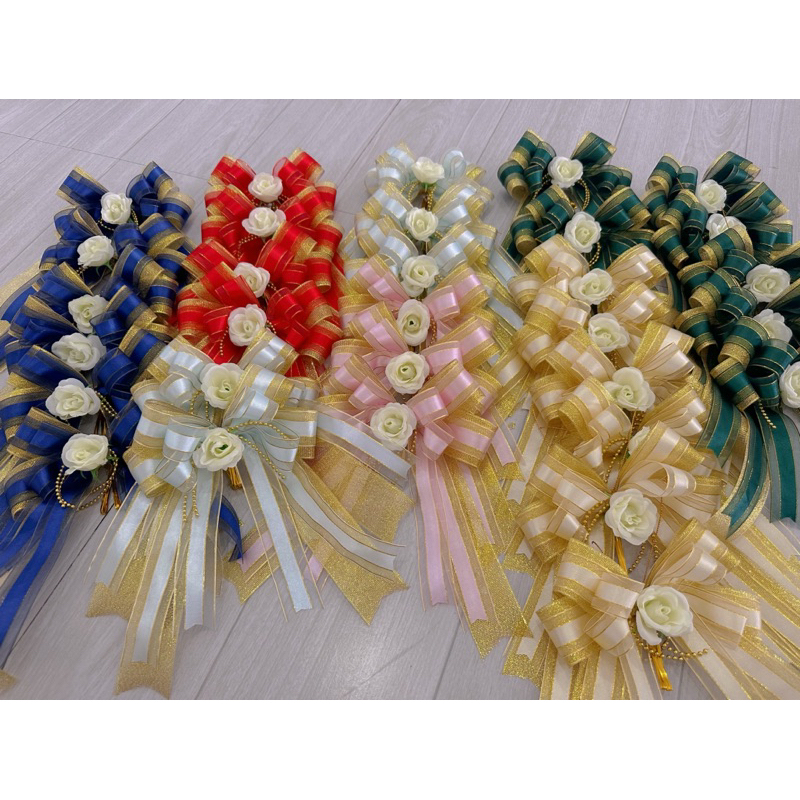 โบว์ริบบิ้นผ้า ติดชะลอม #โบว์ติดกระเช้า #โบว์ของขวัญ