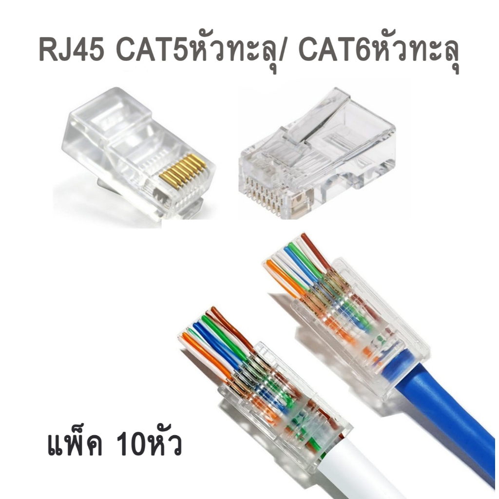 RJ45 CAT5หัวทะลุ/ CAT6หัวทะลุ หัวแลน (1แพ็คมี 10 หัว)คุณภาพอย่างดีเข้าหัวง่าย