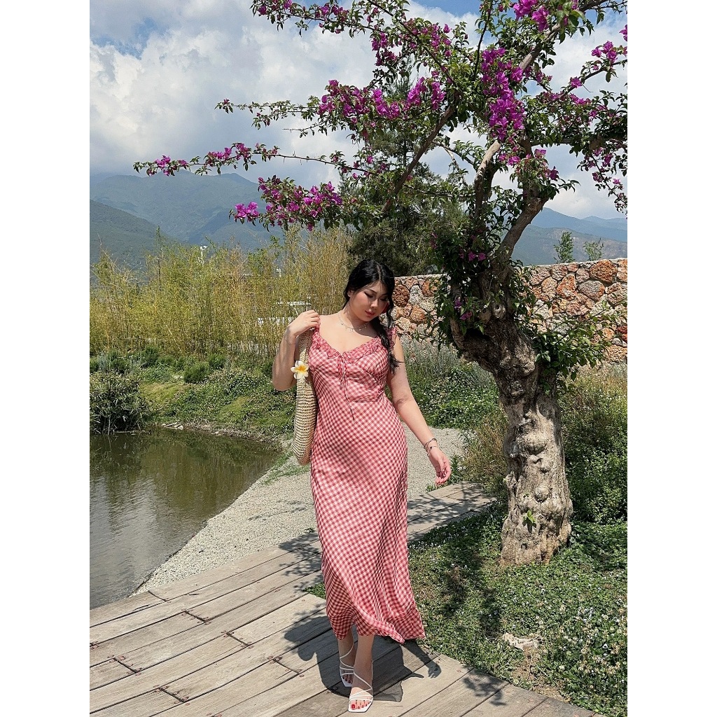 CiCi Plus+ (3339) เดรสสายเดี่ยวยาวลายสก๊อตแต่งระบายพร้อมเชือกผูกโบว์ด้านหน้า มีซิปข้าง มีซับใน เหมาะสำหรับสาวพลัสไซส์ - รูปที่ 7