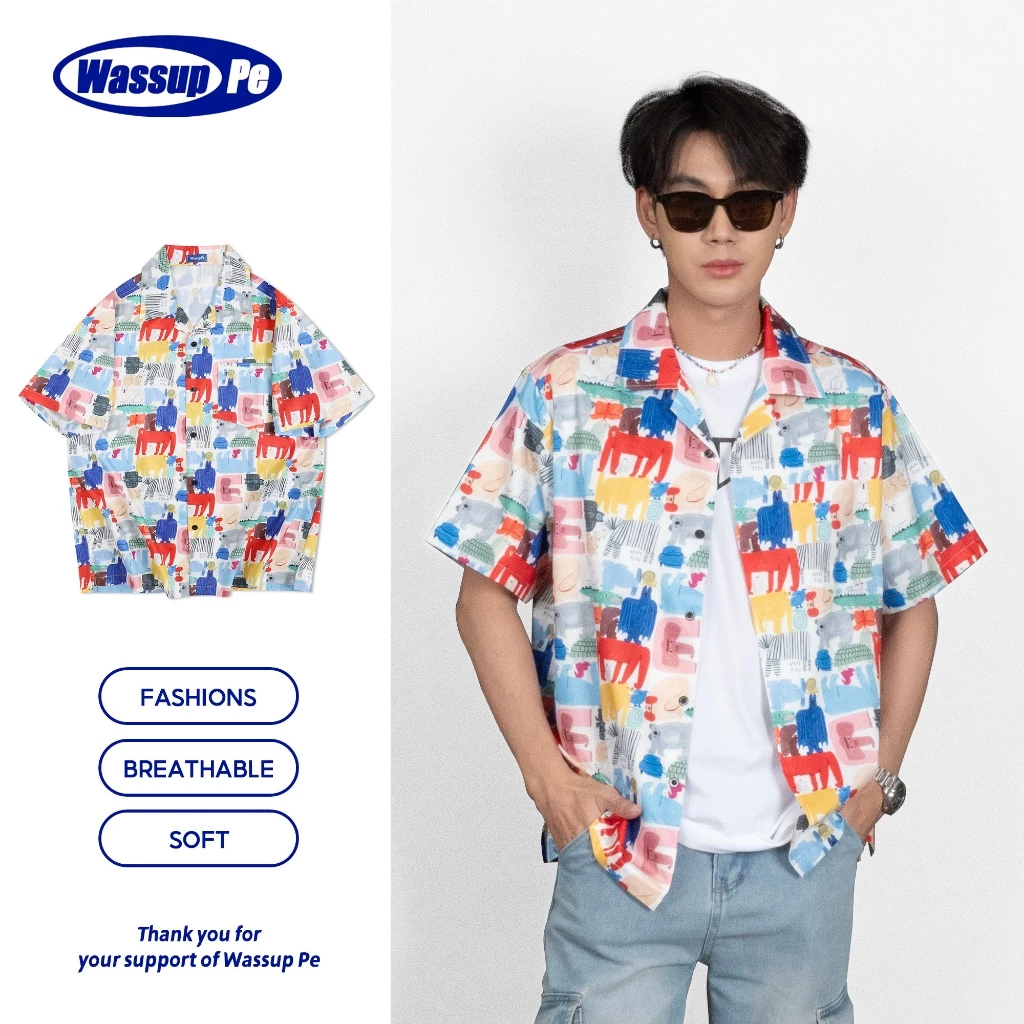 Wassuppe Hawaii Shirt เชิ้ตแขนสั้นลายดอกไม้ ทรงหลวม สไตล์ฮาวาย