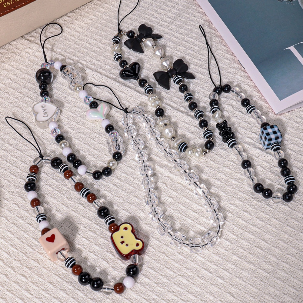 สายคล้องโทรศัพท์มือถือลายการ์ตูนหมีสีลูกกวาด DIY สายคล้องโทรศัพท์มือถือแบบมีสายคล้อง