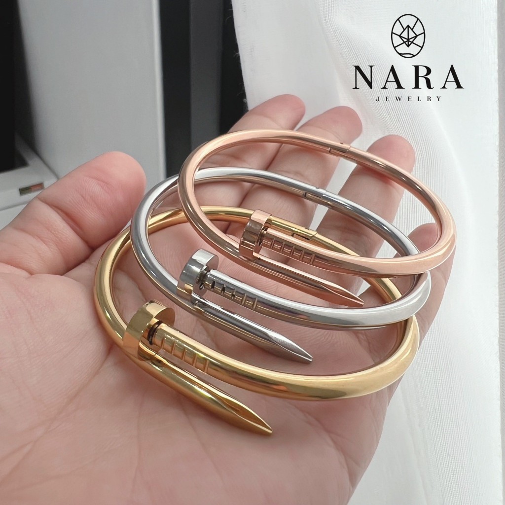 (Nara Jewelry) กำไล 2  กำไลตะปู เกลี้ยง (กำไล ชุบ 18k สแตนเลส โดนน้ำหอม แอลกอฮอล์ได้ ไม่ลอก ไม่ดำ) – โปรปัง