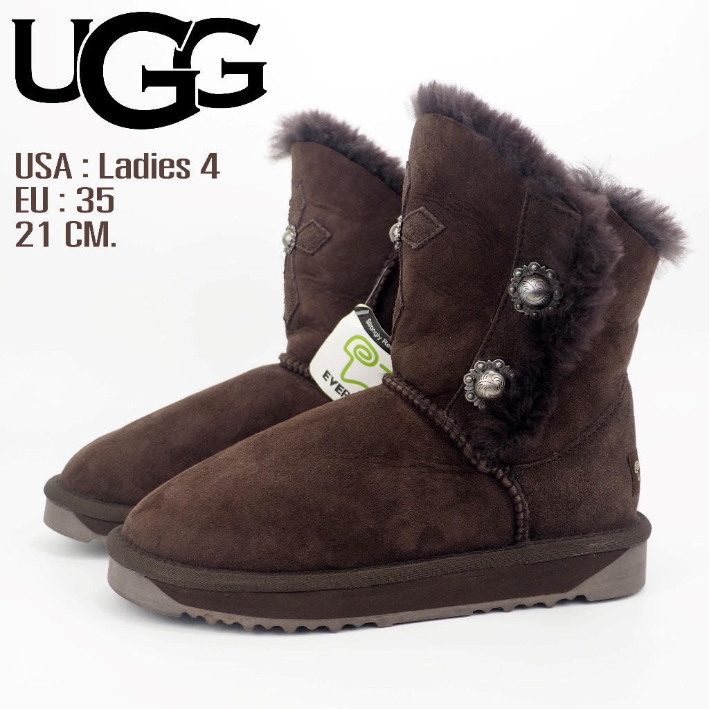รองเท้าบูทหนังแกะ UGG eversheepskin Bailey Mini Winter Boots เบอร์ EU 35 21 cm. สี Dark Brown