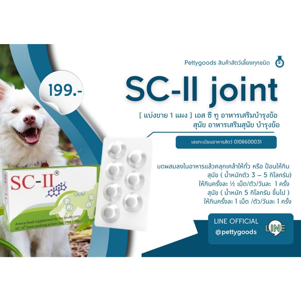 SC-II joint [ แบ่งขาย 1 แผง ] เอส ซี ทู อาหารเสริมบำรุงข้อ สุนัข อาหารเสริมสุนัข บำรุงข้อ