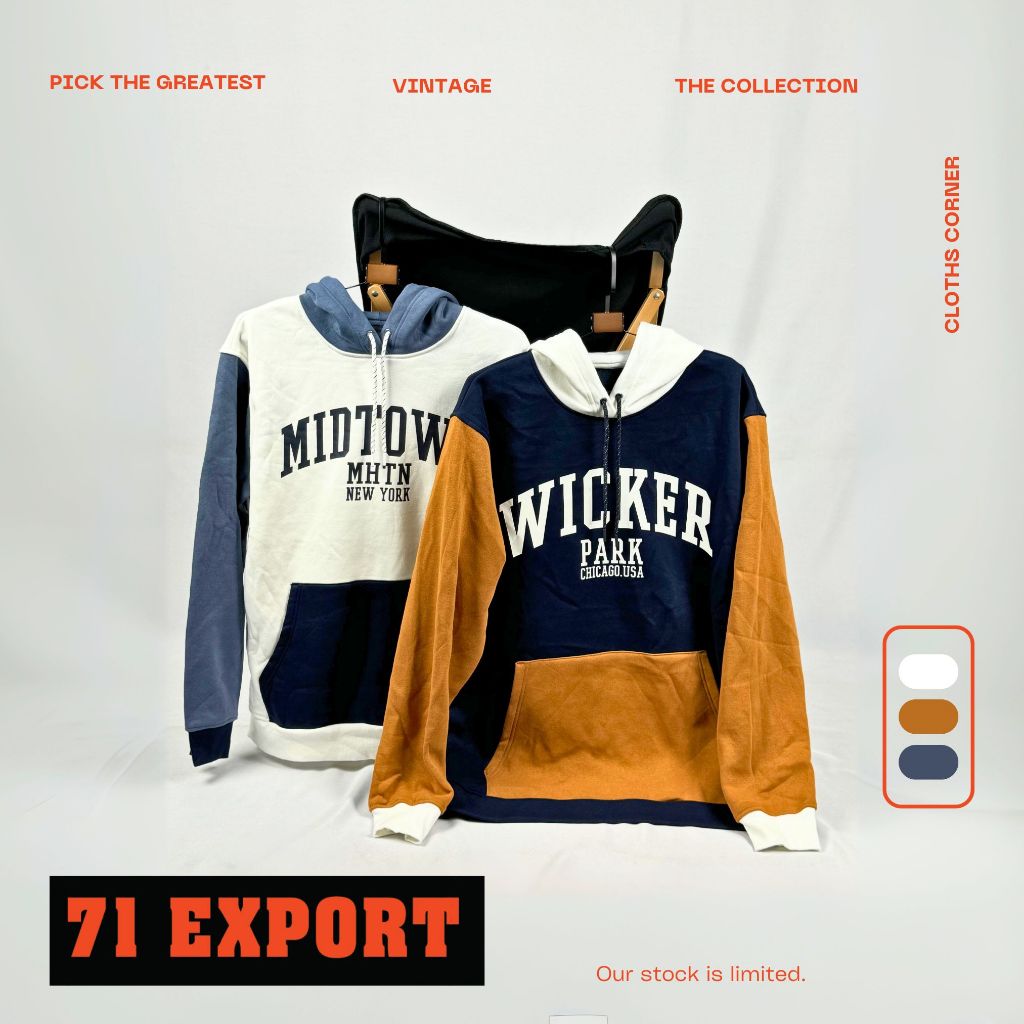 71EXPORT เสื้อกันหนาวฮู้ดดี้ทูโทน สไตล์วินเทจเกาหลี มีให้เลือกสองสี ไซส์ XS-XL