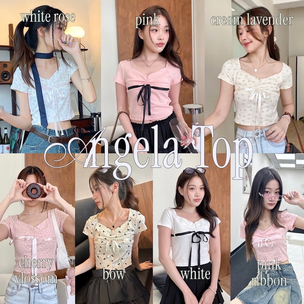 Choosedress A1961 Angela Top เสื้อแขนสั้นคอกว้าง ดีเทลโบว์ผูกด้านหน้า