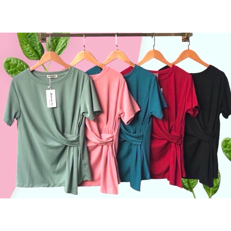 เสื้อยืดคอกลมแต่งผูกตรงเอว 854