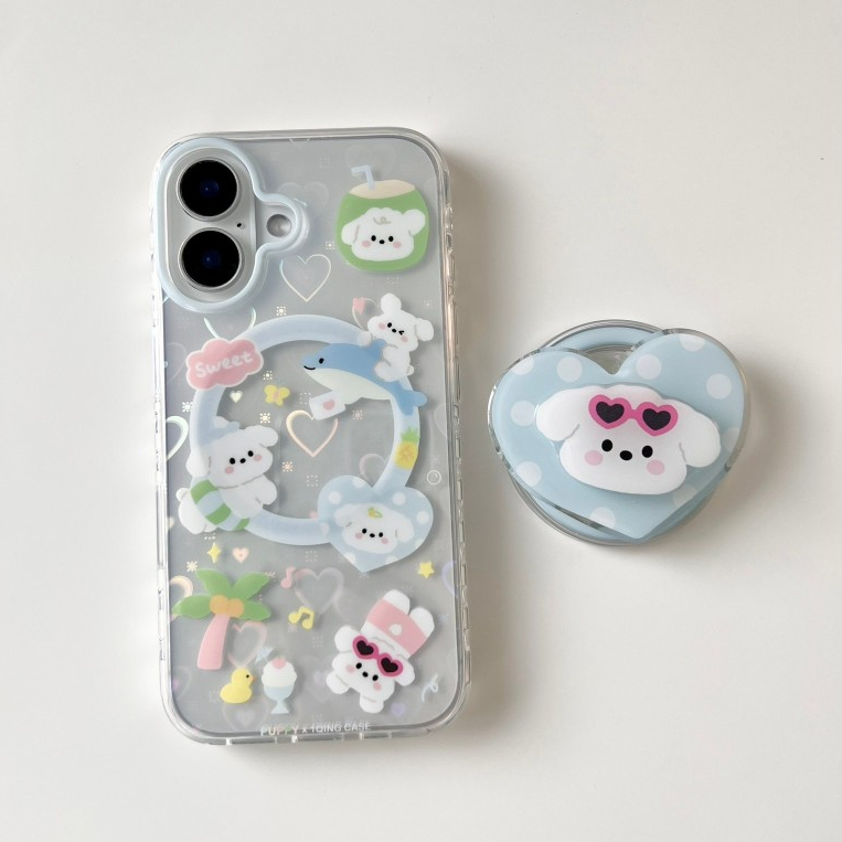 สต๊อคไทย พร้อมส่ง #เคสไอโฟน iphone 12-16Promax เคสลายน้องหมาโฮโลแกรมหัวใจ+Griptok แม่เหล็กชาร์จ