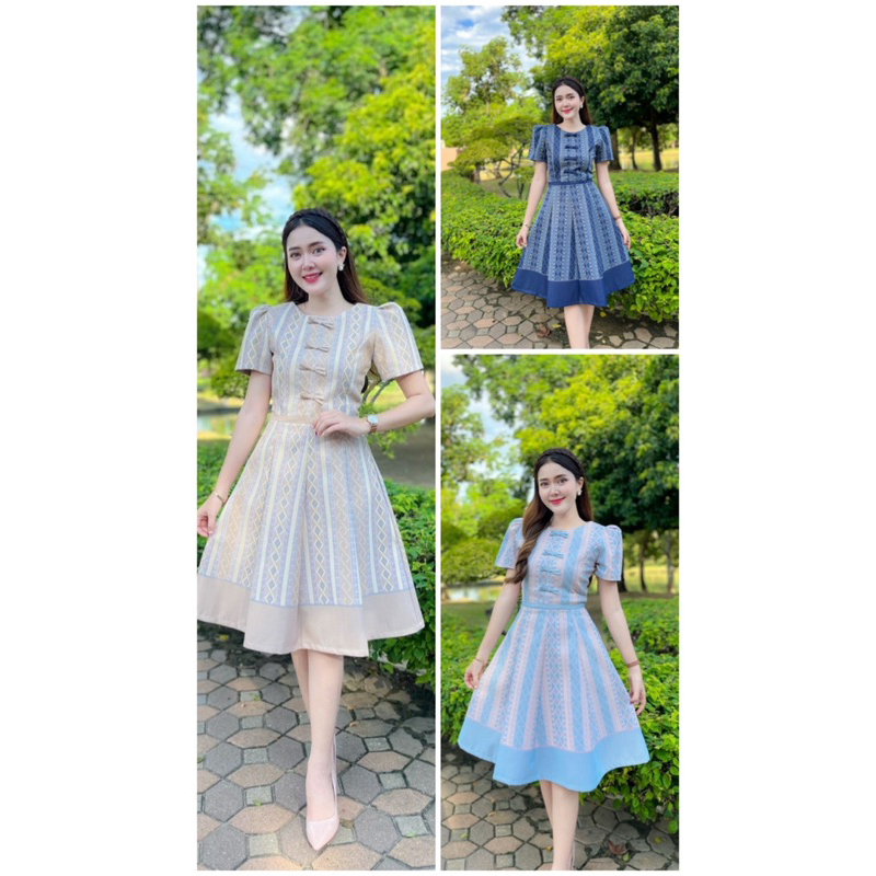 สุพรรณษาเดรสผ้าไทยผ้าทอลายสวยพรรเมี่ยม กระโปรงบานทรงย้วย