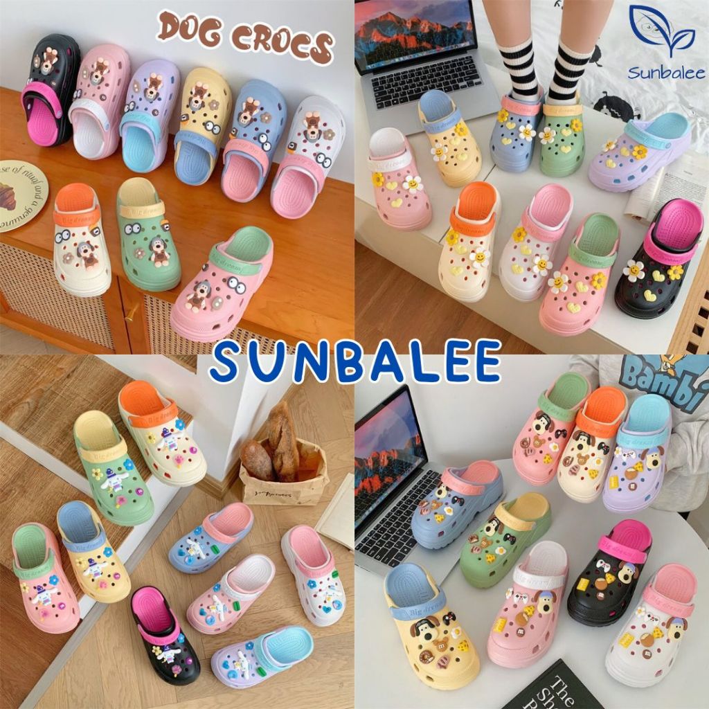 SUNBALEE 🌈 H-13A รองเท้าหัวโต แบบสวมรัดส้น แถมตัวติดรองเท้า สูง 5 CM สีทูโทนพาสเทล นิ่มใส่สบาย พร้อมส่ง