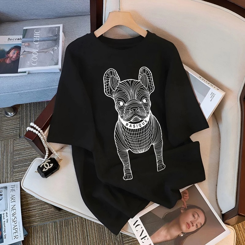 Top.street เสื้อยืด oversize DOG BASIQUE พิมพ์ลาย แขนสั้น คอกลม ทรงหลวม สไตล์เกาหลี เสื้อ fit ผู้ชาย หญิง 3XL