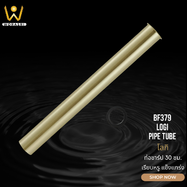 WoraSri BF379 ท่อชาร์ป 30 ซม. ท่อน้ำทิ้งสีทองด้าน สแตนเลส 304