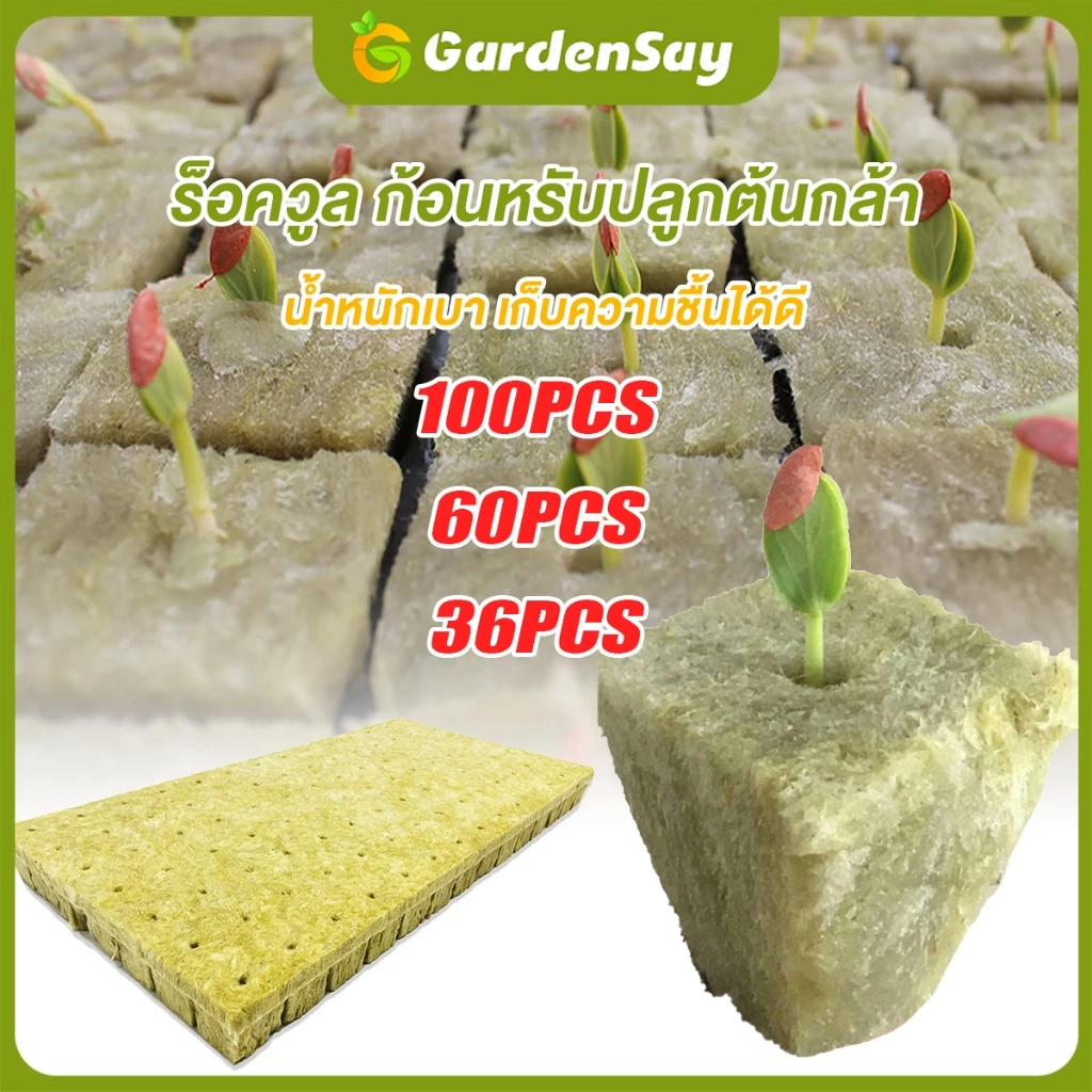 rockwool cubes ร็อควูล ก้อนเพาะปลูกต้นกล้า เพาะเมล็ด เพาะชำ ไฮโดรโปนิค100/60/36pcs วัสดุใยหินปลูกต้นไม้ ระบบไร้ดิน