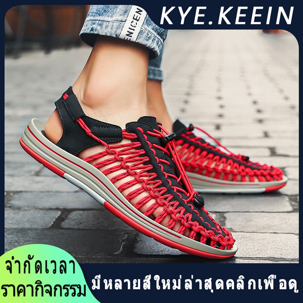 [การขายกวาดล้าง] 229THB！รองเท้าแตะผูกเชือกถัก เที่ยวทะเล เดินป่า ทำงาน พื้นนิ่ม 35-44