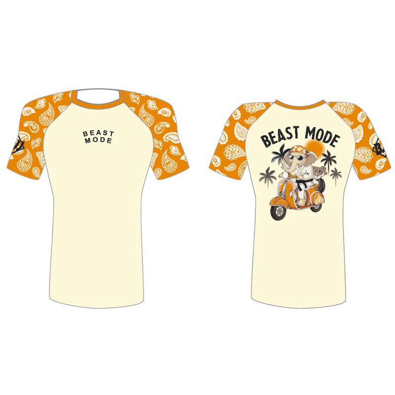 “Beast Mode”short sleeve BJJ no gi rash guard Vespa elephant