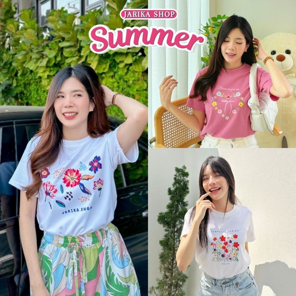 Jarikashop - เสื้อยืดลาย Summer ดอกไม้ ( งานป้าย.. Jarika ) ( จ141 ) (1/1)