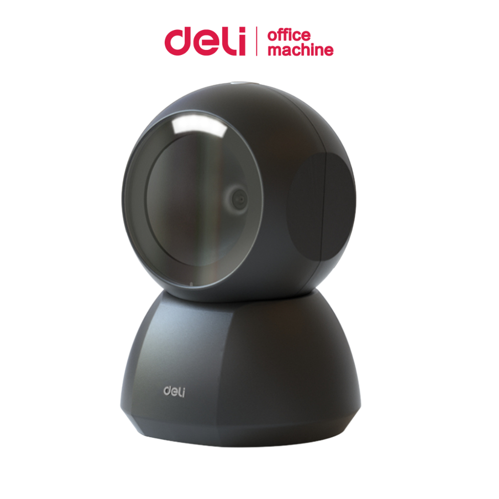 Deli เครื่องสแกนบาร์โค้ด เครื่องสแกนบาร์โค้ดตั้งโต๊ะ ชิป32บิต เชื่อมต่อUSB ความเร็วสูงสุด 0.1วินาที Barcode Scanner
