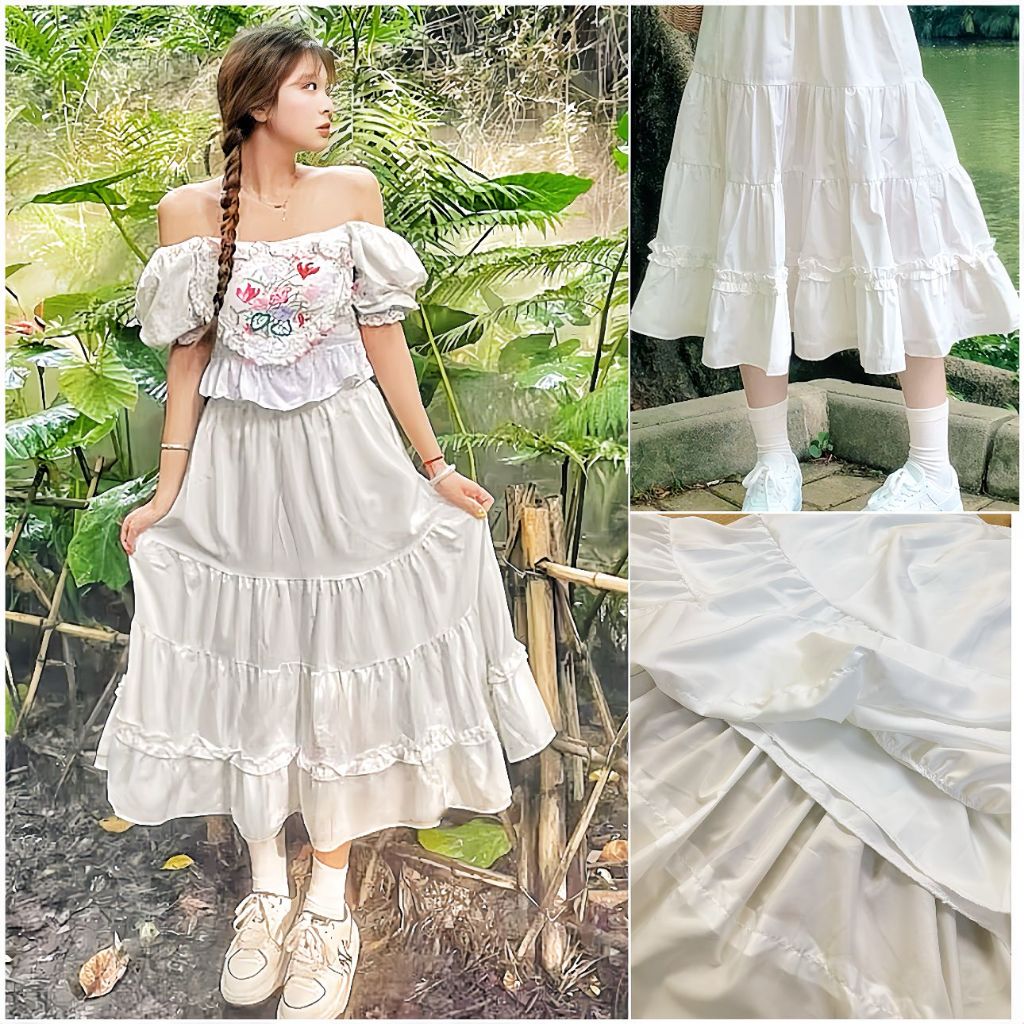 กระโปรงยาว แม็กซี่🎀มีซับใน กระโปรงครึ่งตัว กระโปรงยาวพร้อมจีบหลายชั้น เท่มาก ใช้ผ้าคุณภาพสูง ใส่ไปทะเล ไปคาเฟ่