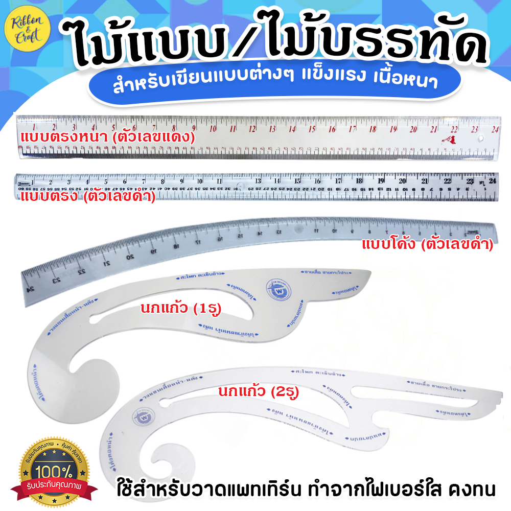 ไม้แบบ ไม้บรรทัดพลาสติกเนื้อหนา ไม้นกแก้วไฟเบอร์ใส สำหรับงานเขียนแบบ ✅พร้อมส่ง