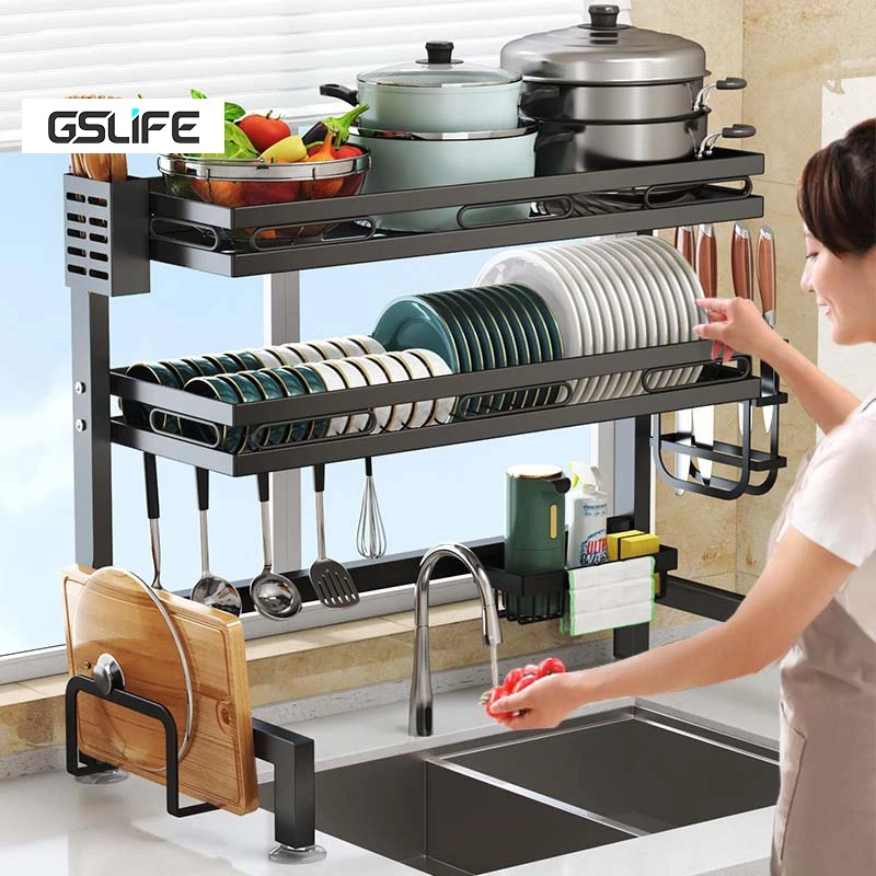 GSlife ชั้นวางจาน 2ชั้น 62/92/105/120ซม ค่รอบอ่างล้างจาน