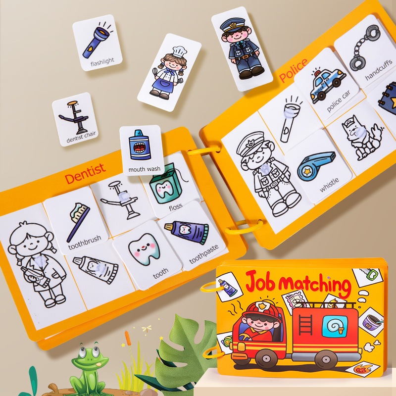 Quiet Book & Busy Book หนังสือกิจกรรมเสริมทักษะ หนังสือแปะ เล่น ติดซ้ำได้ จับคู่อาชีพกับอุปกรณ์ จับคู่คำศัพท์กับภาพ