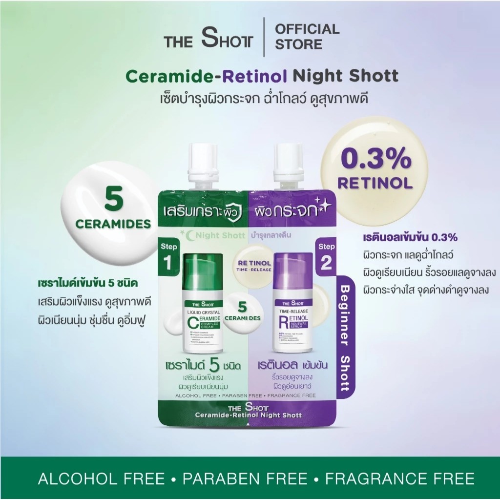(กล่องx6) THE SHOTT CERAMIDE-RETINOL NIGHT SHOTT  เดอะช็อตต์ เซราไมด์-เรตินอล ไนท์ ช็อตต์ ปริมาณ 5+5 กรัม - รูปที่ 2
