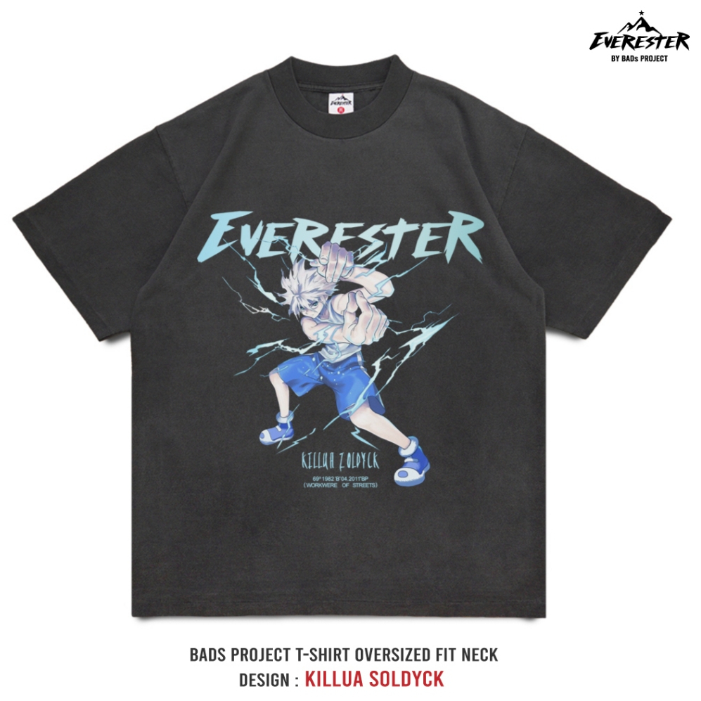 EVERESTER เสื้อยืด ฟอก เฟดเทาดำ เสื้อผู้ชาย Heavy Cotton 100% Oversize รุ่น Killua เสื้อวินเทจ FED H