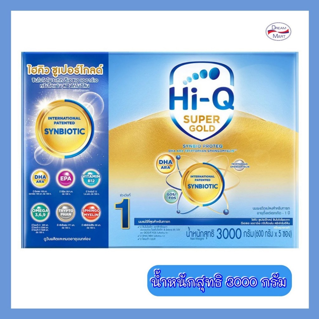 [นมผง] Hi-Q SUPERGOLD Synbio ProteQ สูตร1 ไฮคิว ซูเปอร์โกลด์ ซินไบโอโพรเทก สูตร1 ทอง ขนาด 3000 กรัม (Exp.25/02/25)
