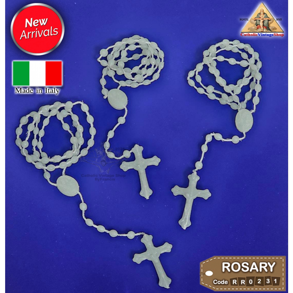 สายประคำ เรืองแสง พรายน้ำ เชือก แม่พระ ลูกประคำ คาทอลิก อิตาลี สร้อยคอ Catholic Rosary ITALY#RR0231