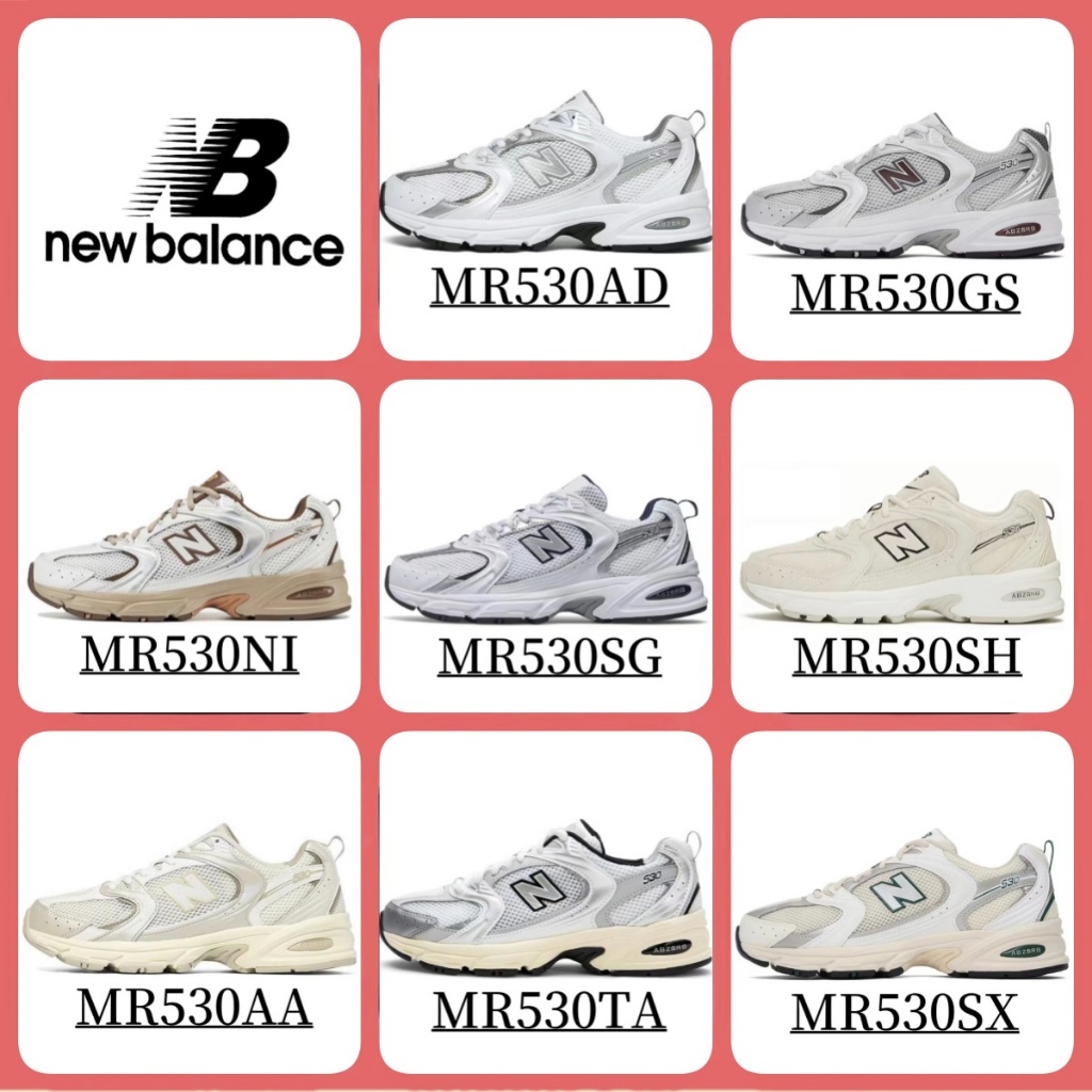 （ของแท้ 100 %）New Balance 530 MR530SX สีขาว/เลขา/แดง/เหลือง/ดำ/สีเขียว