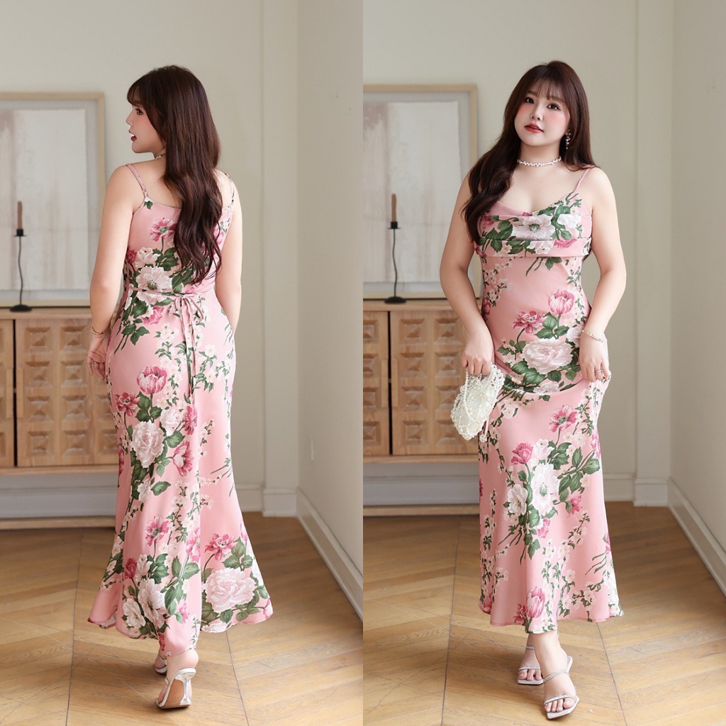 DR281 เดรสชมพูสายเดี่ยว เสื้อผ้าพลัสไซส์ Plussize Fashion ชุดคนอ้วน แฟชั่นสาวอวบ