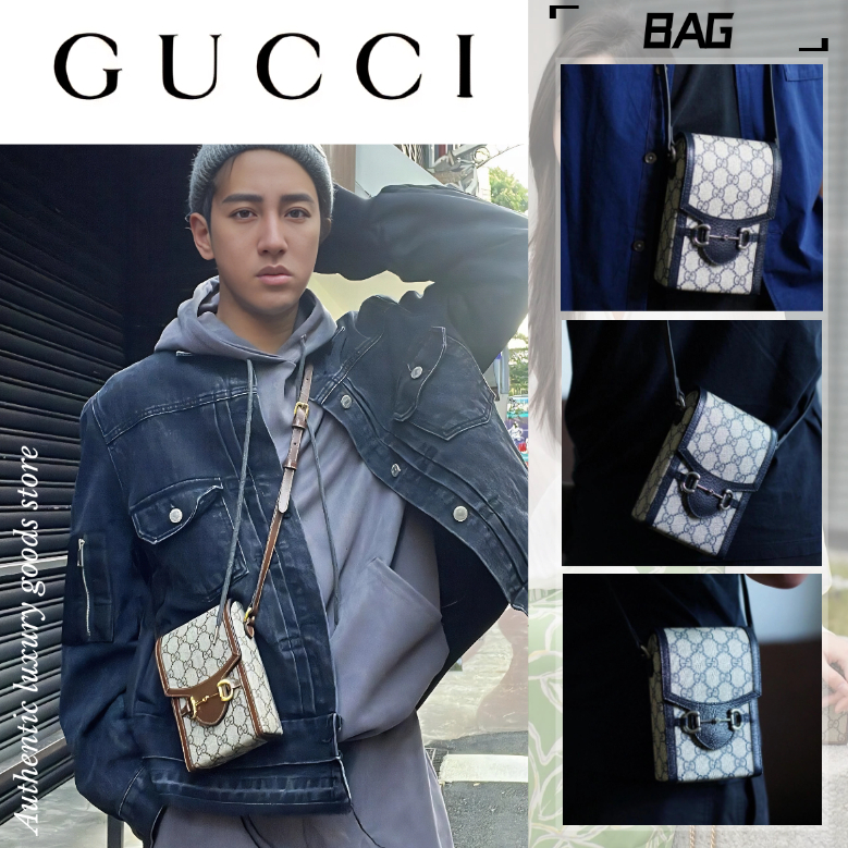 กุชชี่🍒Gucci 1955 crossbody bag🍒กระเป๋าใส่มือถือ/สะพายไหล่/ทรงเดียวกันทั้งชายและหญิง/