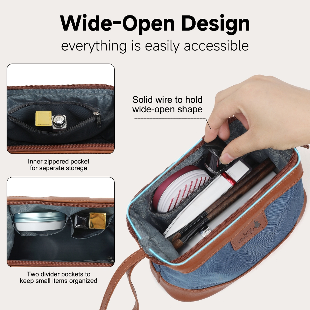 SeaChoice กระเป๋าเครื่องสำอางเดินทาง  Bag Cosmetic กระเป๋าเครื่องสำอางขนาดใหญ่  กระเป๋าซิปเปิดกว้าง กระเป๋าจัดระเบียบ